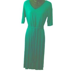 Nicole Miller v neck 3/4 sleeve belted maxi spring dress grass green size XL NWT